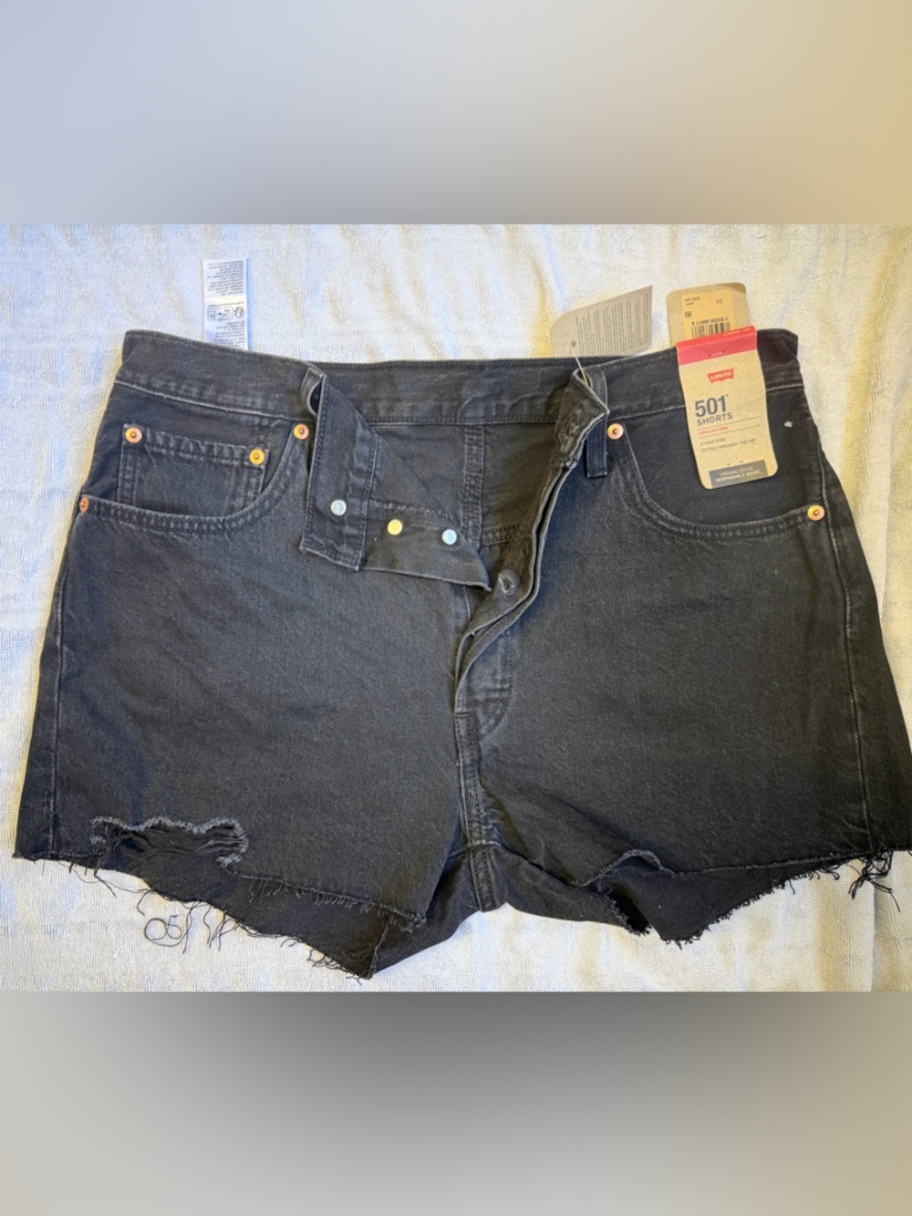 Levi's Black Distressed Denim Cutoff Shorts